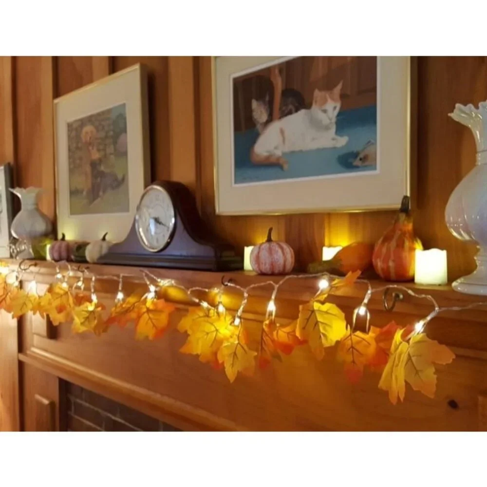 3-Pack Fall Decor Lighted Fall Garland, Total 24.6ft 60 LED Thanksgiving